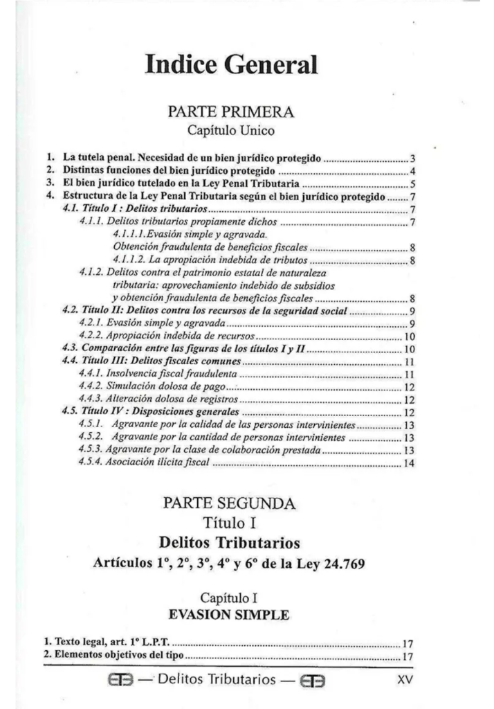 Índice General del Libro: Delitos de la Ley Penal Tributaria